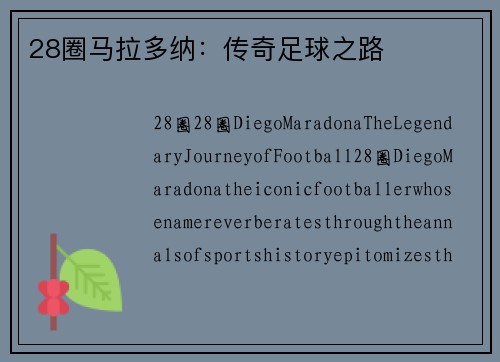 28圈马拉多纳：传奇足球之路