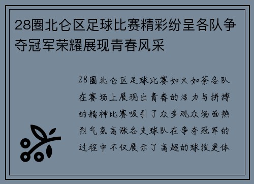 28圈北仑区足球比赛精彩纷呈各队争夺冠军荣耀展现青春风采